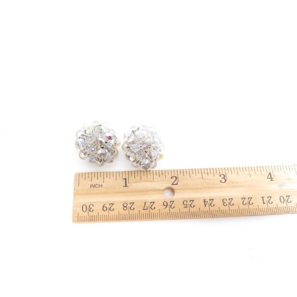 Vintage Beaded Aurora Borealis Crystal Cluster Clip-on Earrings - Picture 3 of 4